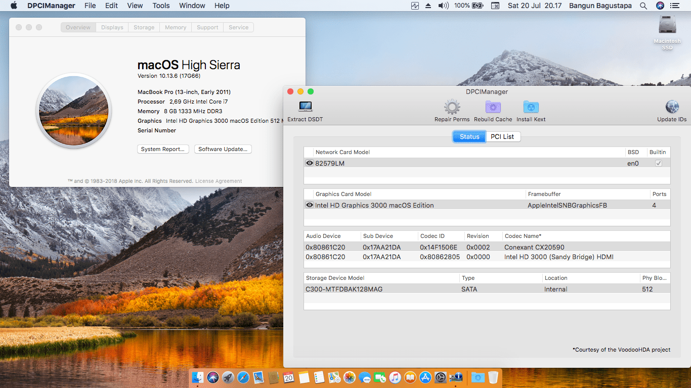 Success Hackintosh macOS High Sierra 10.13.6 Build 17G66 at Lenovo Thinkpad X220